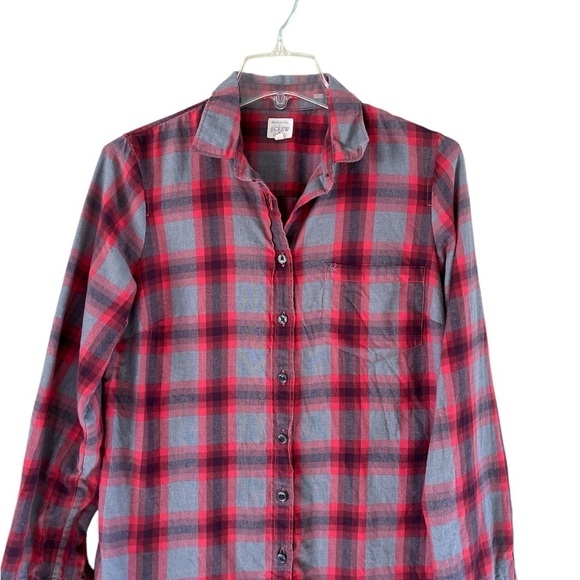 J.Crew Plaid Button-down Shirt Long Buttoned Sleeves Size Small Gray and Red - Picture 2 of 13